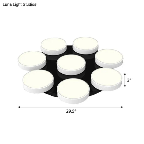 Modern Drum Flush Mount Light With Multiple Heads In Black/White For Study Room