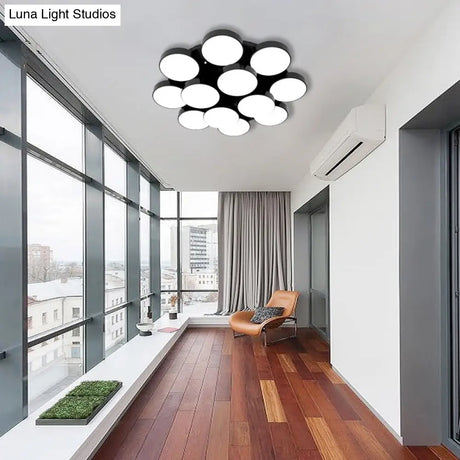 Modern Drum Flush Mount Light With Multiple Heads In Black/White For Study Room