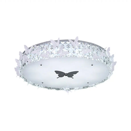 Modern Drum Led Flushmount Lighting With Clear/Amber/Lake Blue Crystal Bedroom Ceiling Fixture -