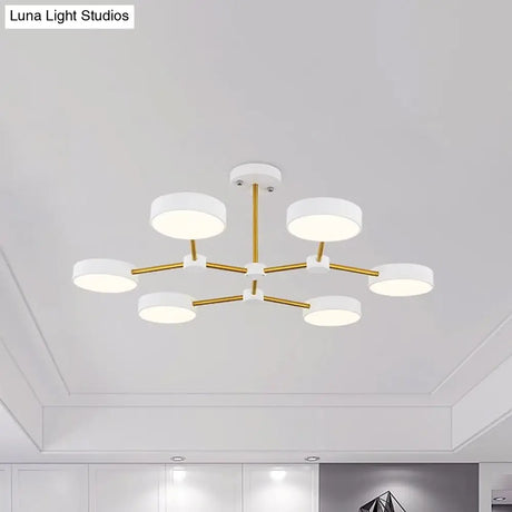 Modern Drum Pendant Chandelier Metallic Finish 6 Lights Black/White Hanging Ceiling Lamp