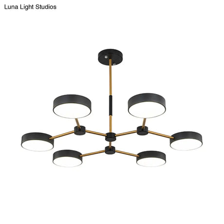 Modern Drum Pendant Chandelier Metallic Finish 6 Lights Black/White Hanging Ceiling Lamp
