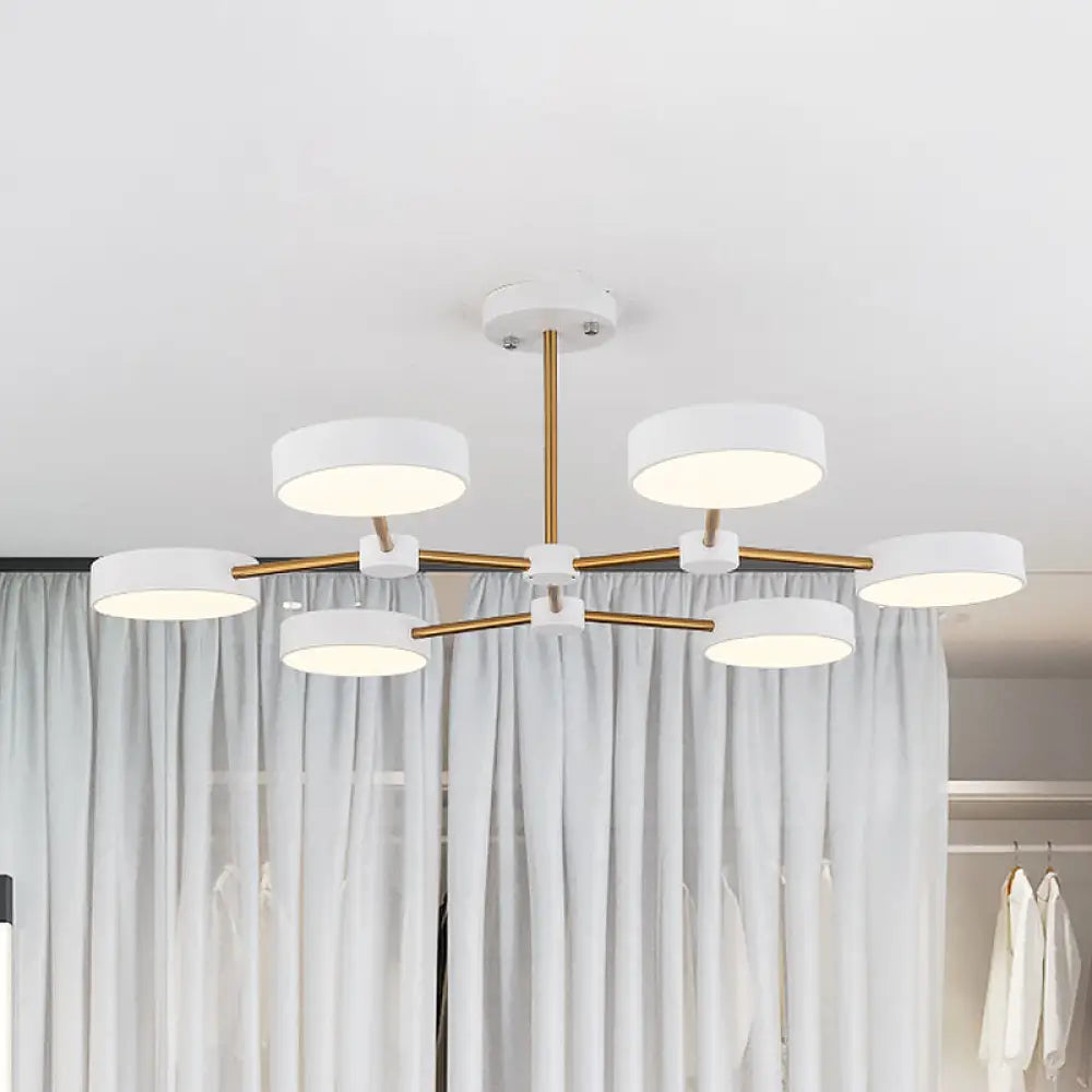 Modern Drum Pendant Chandelier Metallic Finish 6 Lights Black/White Hanging Ceiling Lamp White