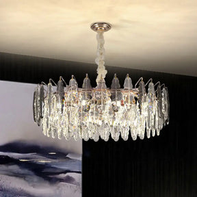 Modern Drum Pendant Light With Clear K9 Crystal - 9 Head Island Lighting For Living Room