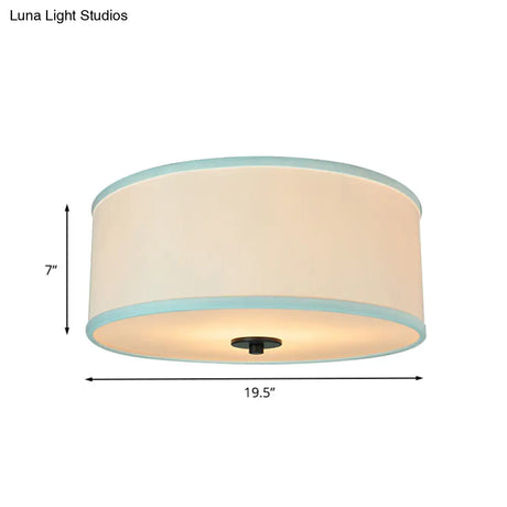 Modern Drum Shade Flush Mount Light With 5 Bulbs 16’/19.5’ Wide Grey/White Green Rim - Bedroom