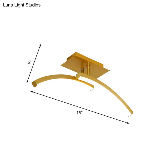 Modern Dual Arc Semi Flush Mount Led Lamp: Acrylic Shade Gold Finish Warm/White Light