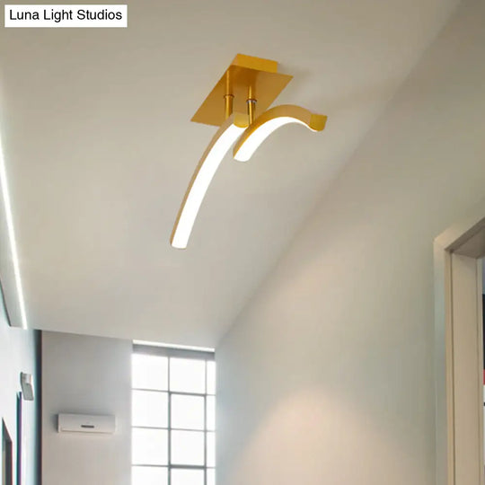 Modern Dual Arc Semi Flush Mount Led Lamp: Acrylic Shade Gold Finish Warm/White Light / White