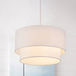 Modern Dual Drum Pendant Ceiling Lamp With Fabric Shade - 1-Head Dinette White/Flaxen/Black Color