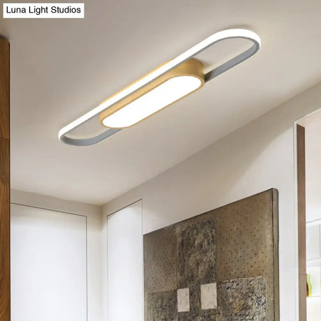 Modern Dual Ellipse Wood Led Flushmount Ceiling Lamp - 16’/23.5’/31.5’ White With Warm/White Light