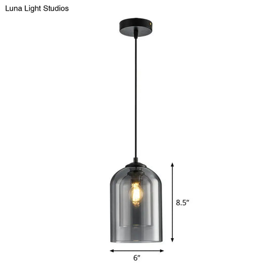 Dual-Glass Inverted Pendant Light For Dining Room Postmodern Ceiling Hang Lamp Smoke Gray