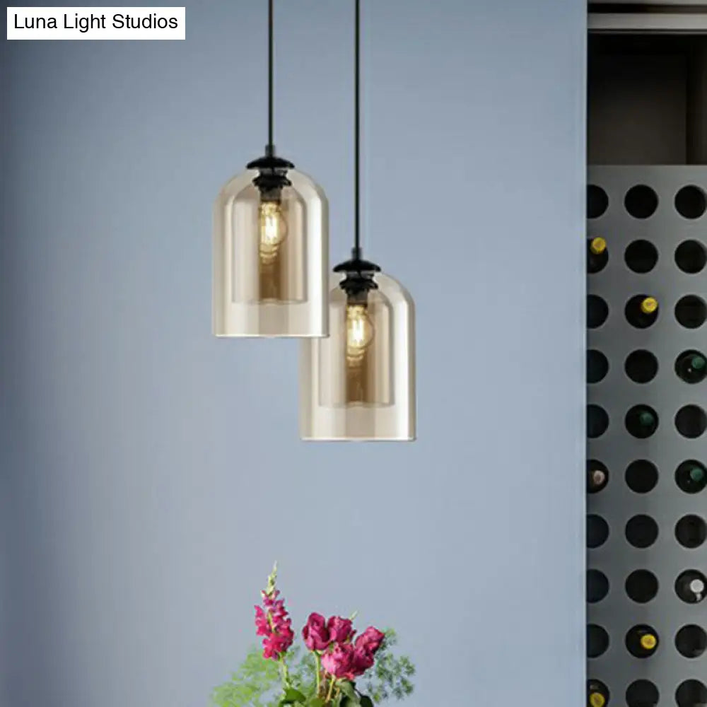 Dual-Glass Inverted Pendant Light For Dining Room Postmodern Ceiling Hang Lamp