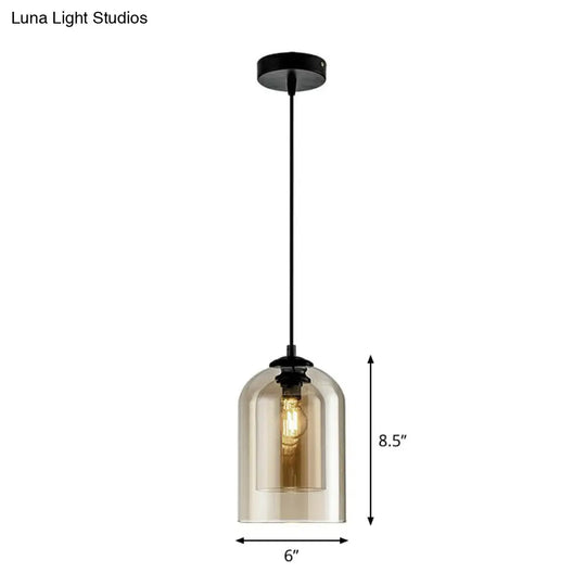 Dual-Glass Inverted Pendant Light For Dining Room Postmodern Ceiling Hang Lamp Amber