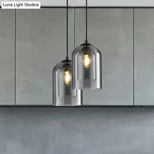 Modern Dual-Glass Pendant Light For Dining Room - Inverted Cup Design
