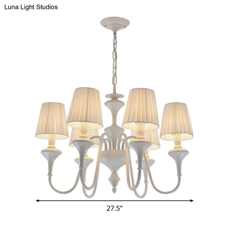 Modern Fabric Chandelier With 6 Lights White Suspension Light
