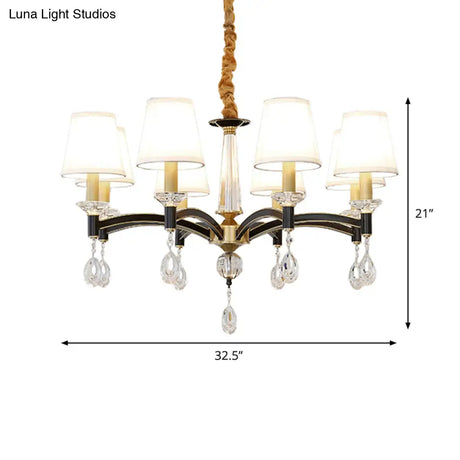 Modern Fabric Cone Chandelier Lamp - 6/8 Lights Crystal Accent Hanging Light Fixture