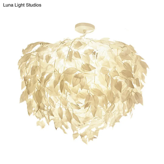 Modern Fabric Leaf Flush Mount Ceiling Light With 4 White Led Lights For Bedroom