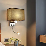 Modern Fabric Rectangle Spotlight Wall Lamp - Nordic Style 1-Light Black/Flaxen/Beige Mounted