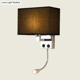 Modern Fabric Rectangle Spotlight Wall Lamp - Nordic Style 1-Light Black/Flaxen/Beige Mounted