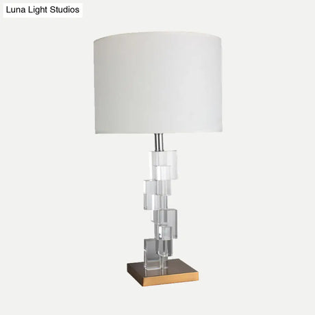 Modern Fabric Shade Study Lamp - Straight Sided Design 1 Bulb Book Light In White
