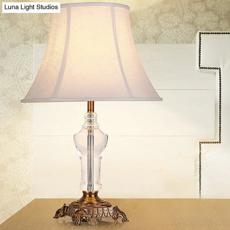 Modern Fabric Table Lamp: Flare Desk Light With Bronze Metal Base - White 1 Bulb