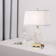 Modern Fabric Tapered Task Light - 1 Head White Nightstand Lamp With Gourd Marble Base
