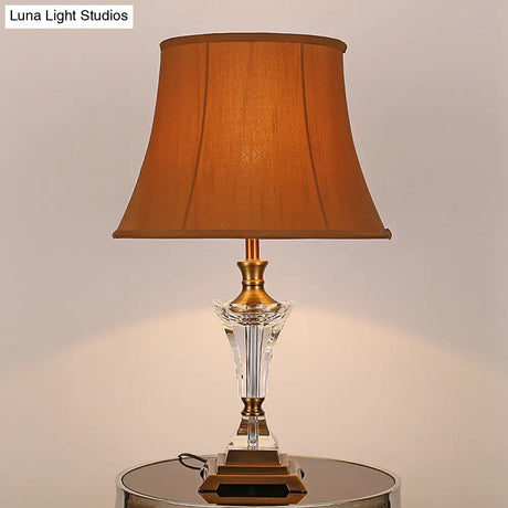 Modern Fabric Wide Flare 1-Head Night Table Lamp In Brown For Bedside
