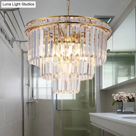 Modern Faceted Optical Crystal Chandelier Light With 6 Brass Lights - 19.5/23.5 Wide / 19.5