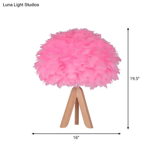 Modern Feather Dome/Tapered Shade Table Lamp Single Black/Pink/Cream Nightstand Light With Versatile