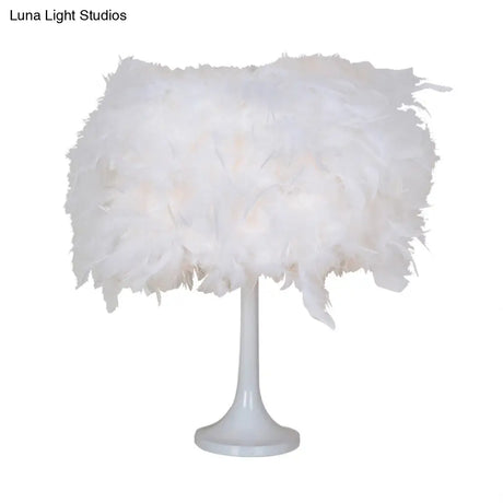 Modern Feather Night Table Lamp - Elegant 1 Light Desk Lighting For Living Room