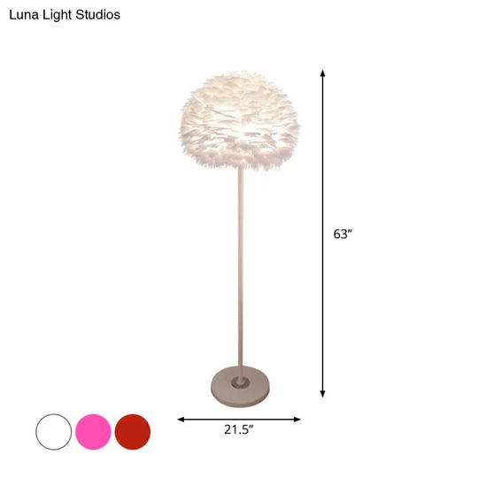 Modern Feather Stand Up Lamp - 18/21.5 Wide Dome Floor Light For Living Room In White/Pink/Orange