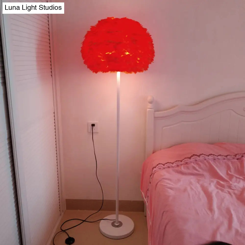 Modern Feather Stand Up Lamp - 18/21.5 Wide Dome Floor Light For Living Room In White/Pink/Orange