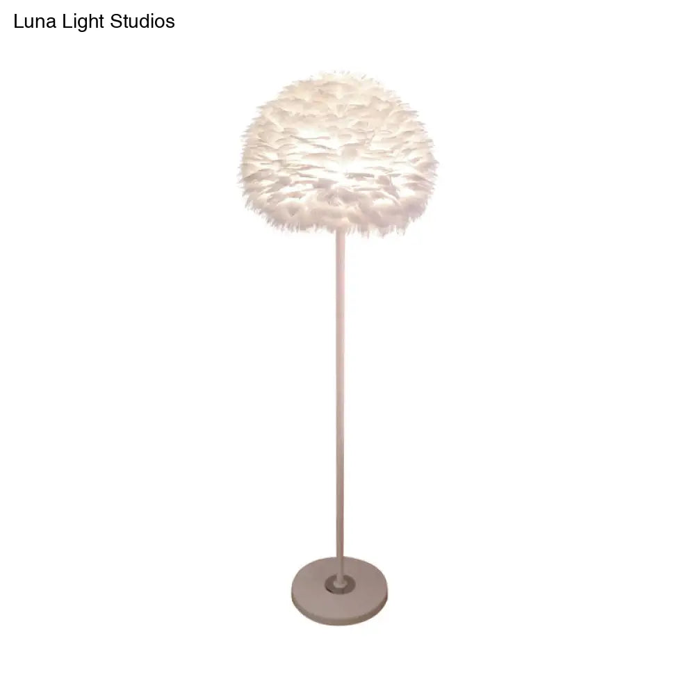 Modern Feather Stand Up Lamp - 18/21.5 Wide Dome Floor Light For Living Room In White/Pink/Orange