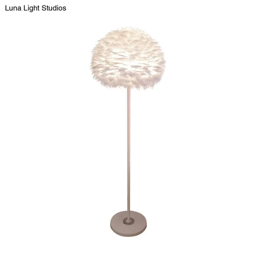 Modern Feather Stand Up Lamp - 18/21.5 Wide Dome Floor Light For Living Room In White/Pink/Orange