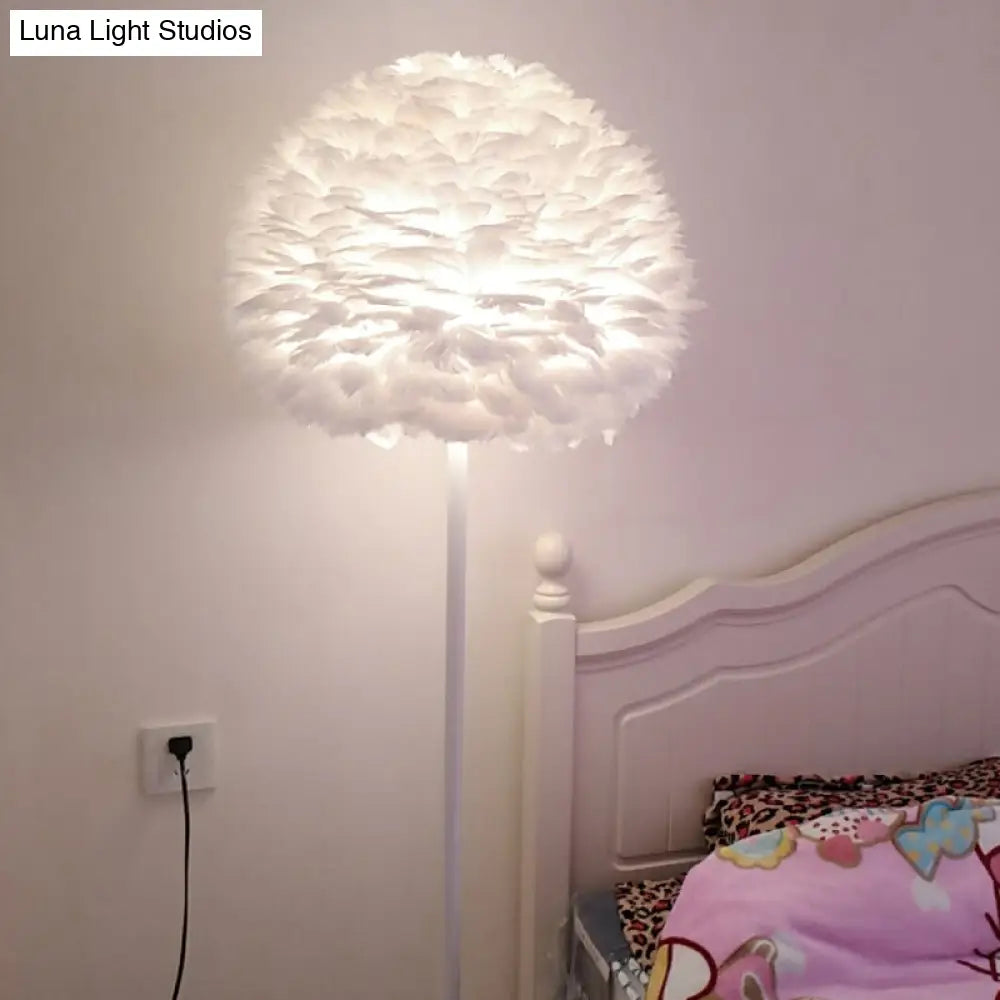 Modern Feather Stand Up Lamp - 18/21.5 Wide Dome Floor Light For Living Room In White/Pink/Orange