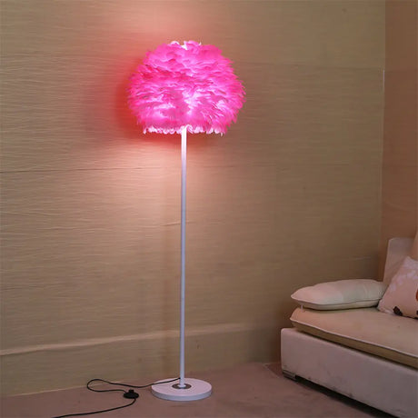 Modern Feather Stand Up Lamp - 18/21.5 Wide Dome Floor Light For Living Room In White/Pink/Orange