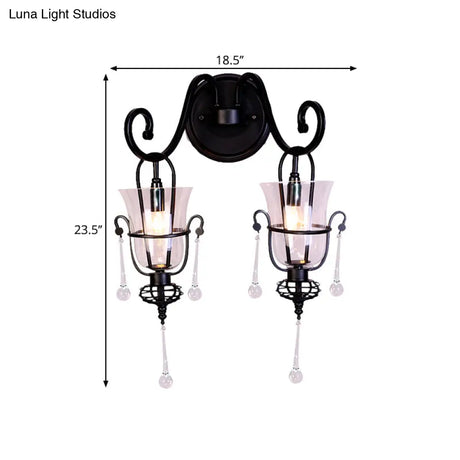 Modern Flared Black Wall Lamp With Clear Glass Shade