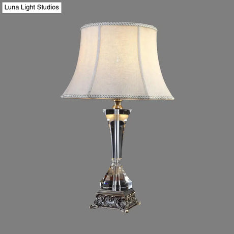 Modern Flared Fabric Desk Lamp With Metallic Base - Grey Table Light