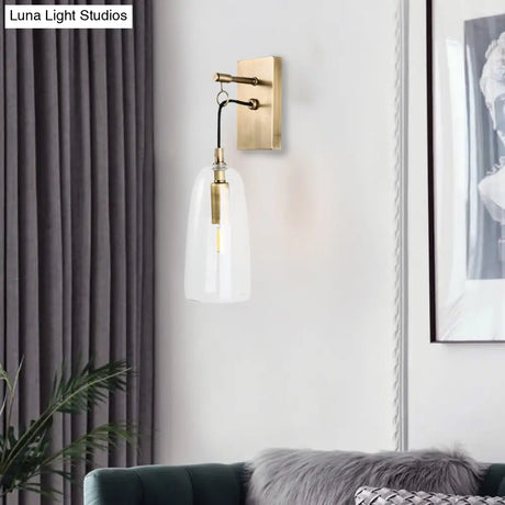 Modern Flared Wall Mount Lamp - 1 Light Gold Sconce With Clear Glass Shade