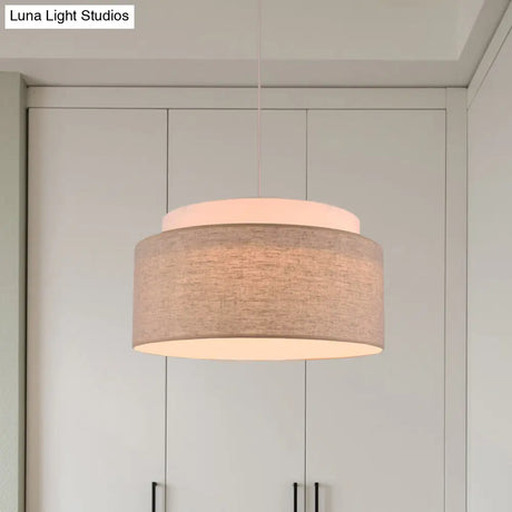 Modern Flaxen Double Circular Chandelier Light - Hand Woven Fabric Drop Lamp (5-Bulb) For Hotels