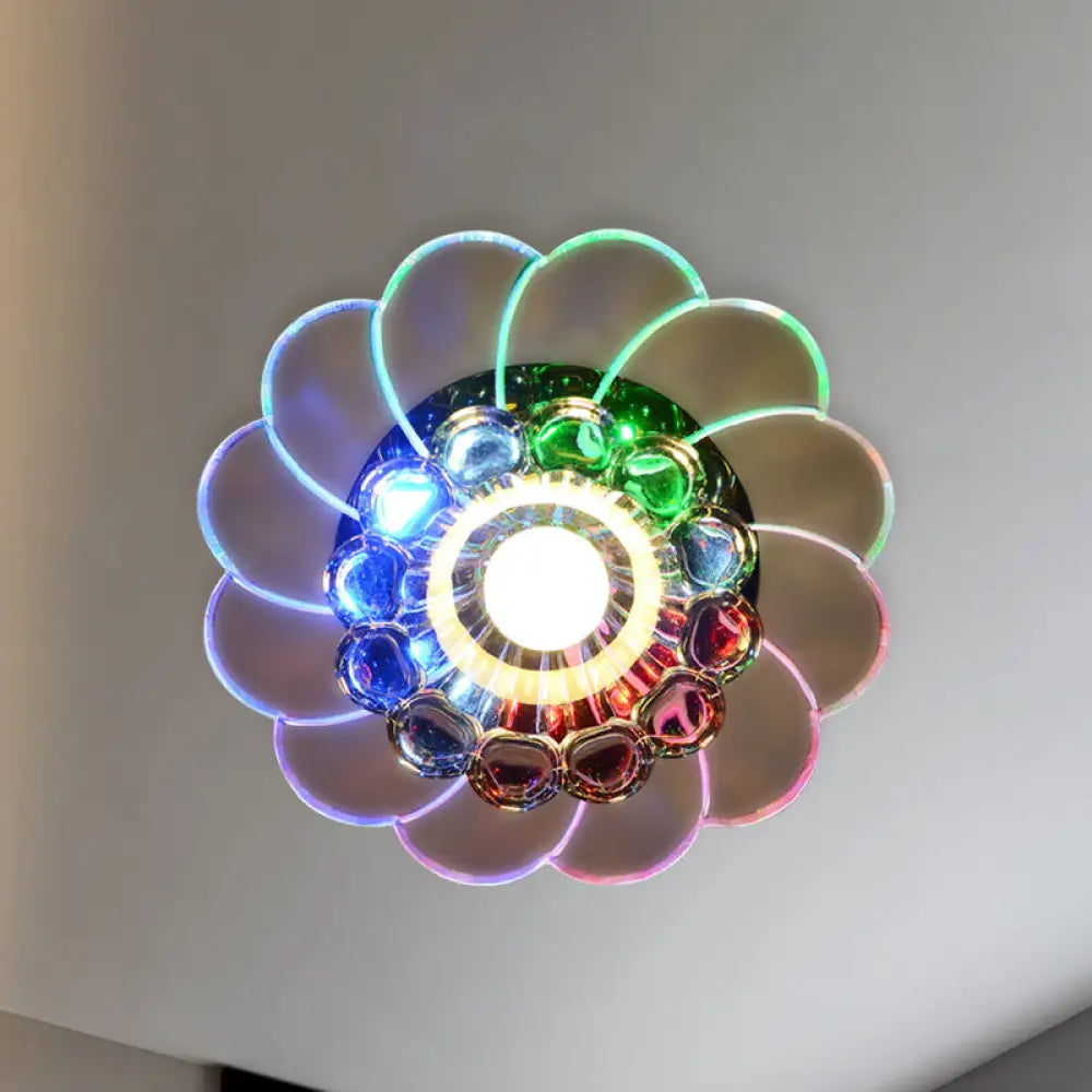 Modern Floral Aisle Flush Mount Ceiling Light With Led Crystal Flushmount Lamp - Warm/Multi Color