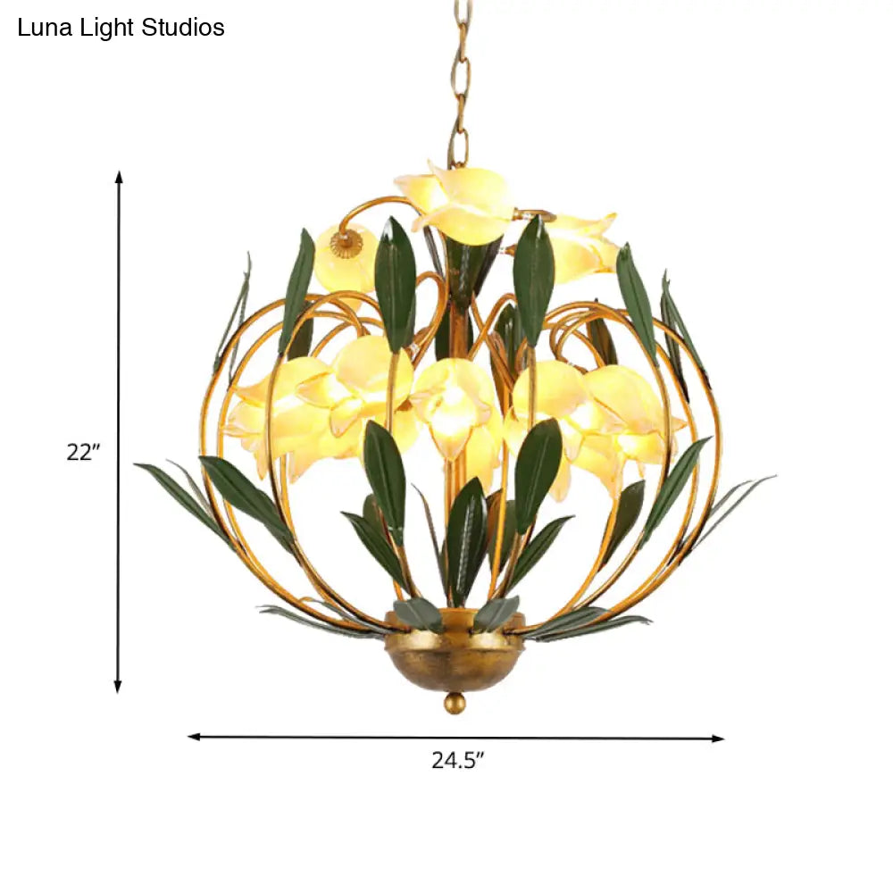 Modern Floral Chandelier: Countryside Brass Led Pendant Light Fixture 15-Bulb Metal Design For