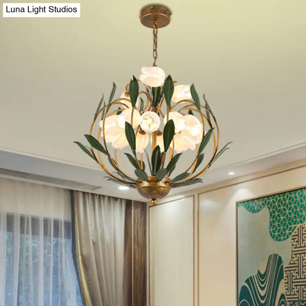 Modern Floral Chandelier: Countryside Brass Led Pendant Light Fixture 15-Bulb Metal Design For