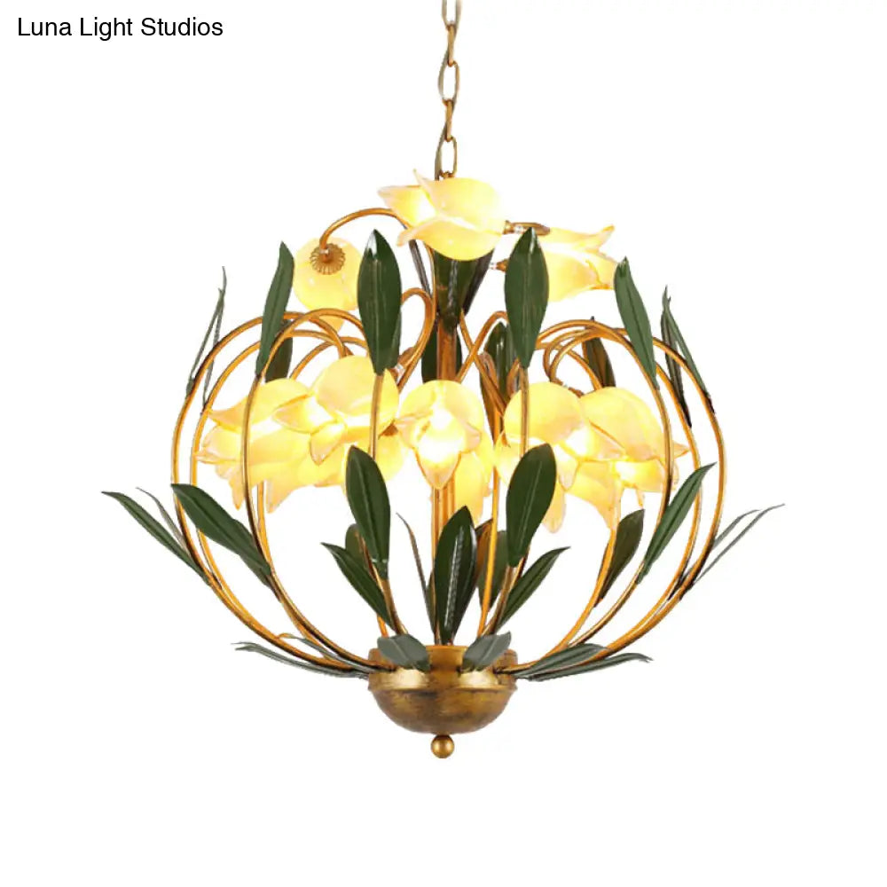Modern Floral Chandelier: Countryside Brass Led Pendant Light Fixture 15-Bulb Metal Design For