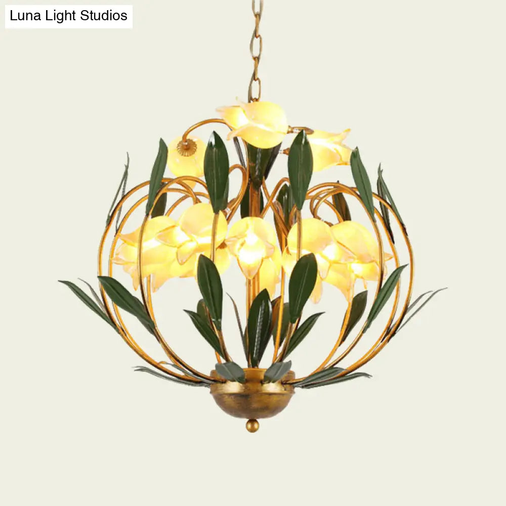 Modern Floral Chandelier: Countryside Brass Led Pendant Light Fixture 15-Bulb Metal Design For