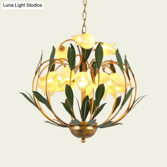 Modern Floral Chandelier: Countryside Brass Led Pendant Light Fixture 15-Bulb Metal Design For