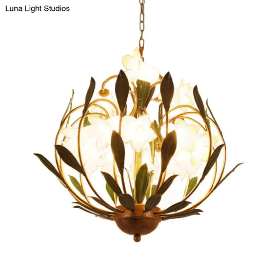 Modern Floral Chandelier: Countryside Brass Led Pendant Light Fixture 15-Bulb Metal Design For
