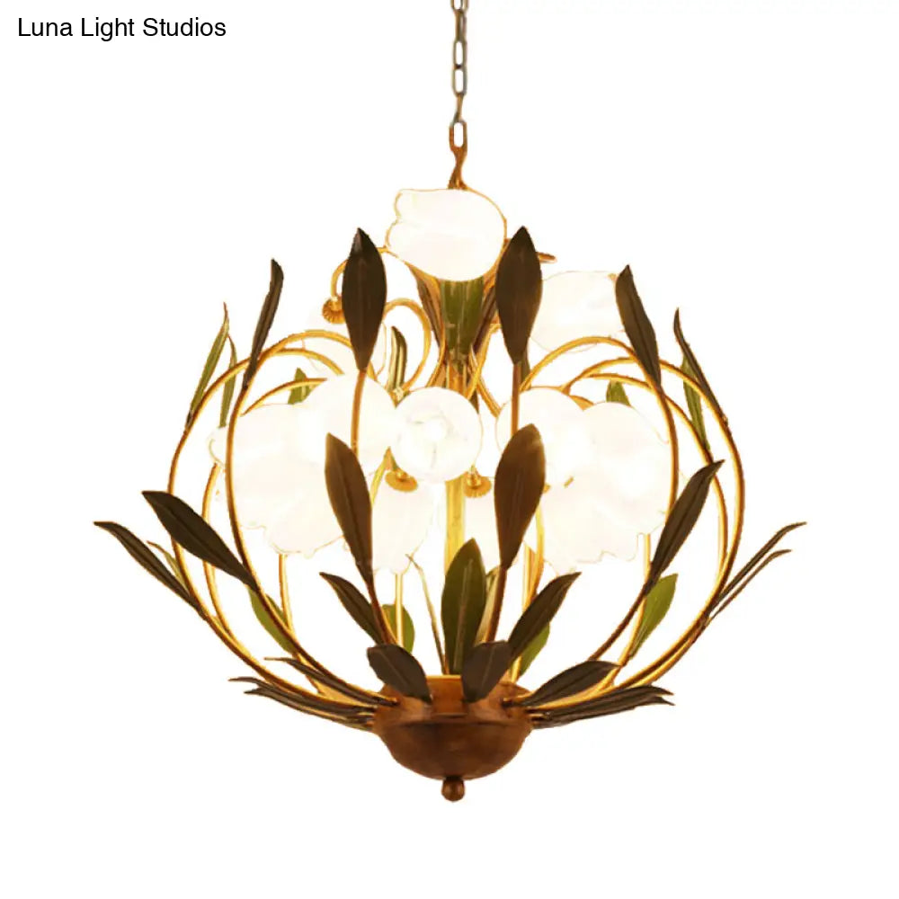 Modern Floral Chandelier: Countryside Brass Led Pendant Light Fixture 15-Bulb Metal Design For