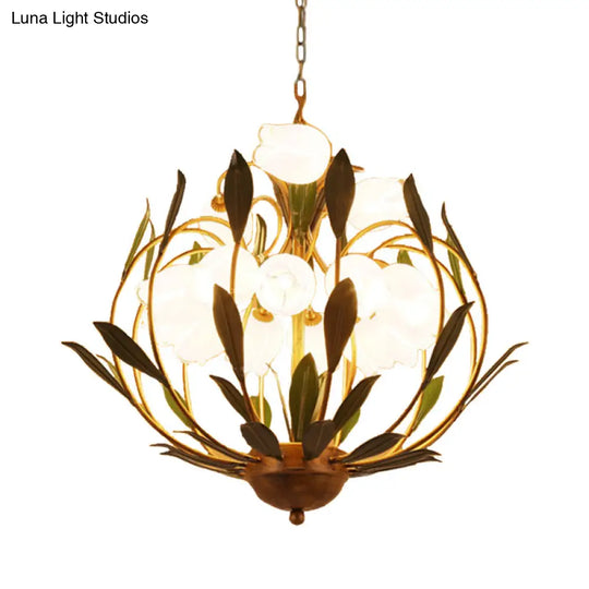 Modern Floral Chandelier: Countryside Brass Led Pendant Light Fixture 15-Bulb Metal Design For