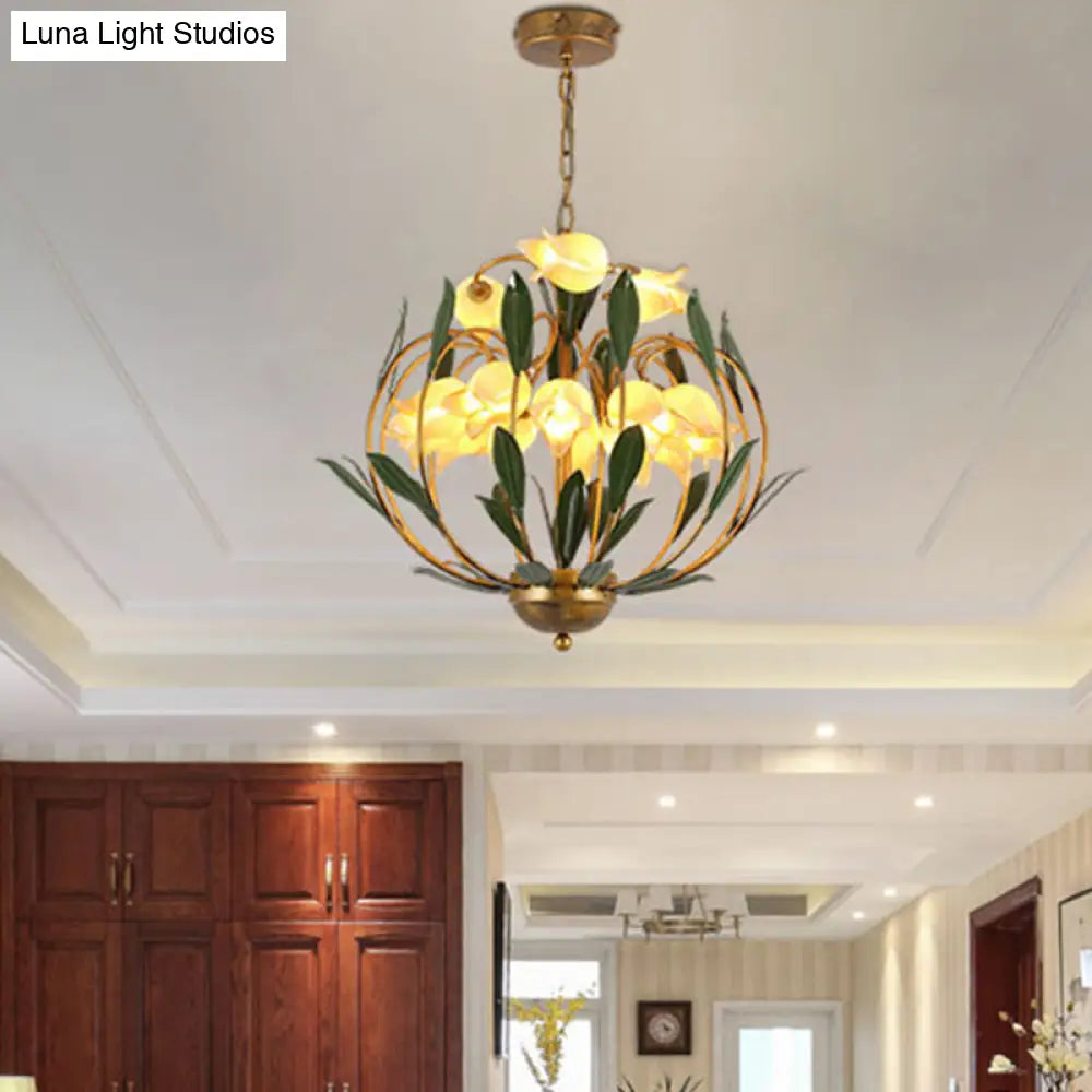 Modern Floral Chandelier: Countryside Brass Led Pendant Light Fixture 15-Bulb Metal Design For