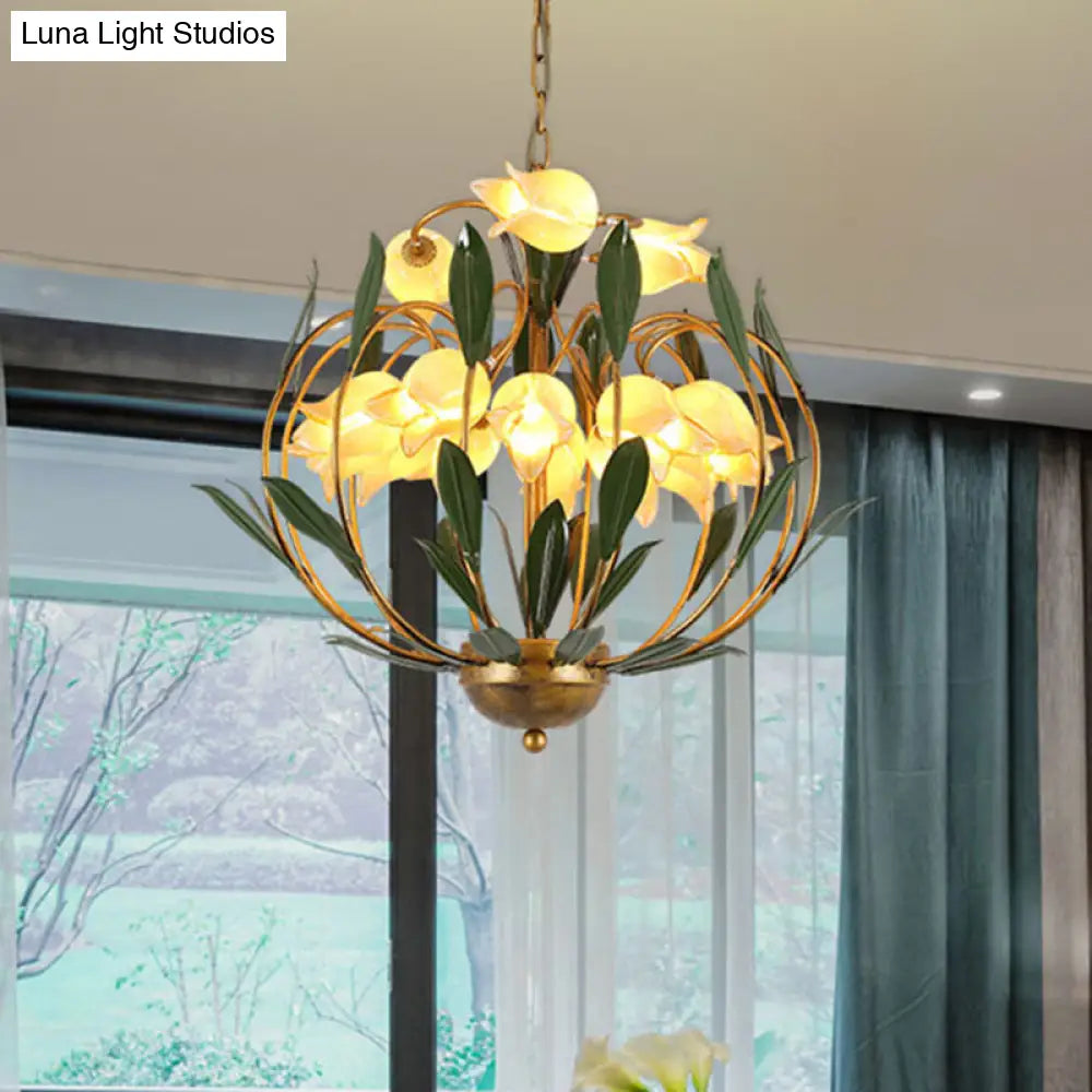 Modern Floral Chandelier: Countryside Brass Led Pendant Light Fixture 15-Bulb Metal Design For