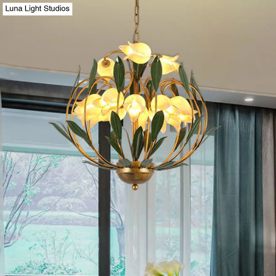 Modern Floral Chandelier: Countryside Brass Led Pendant Light Fixture 15-Bulb Metal Design For